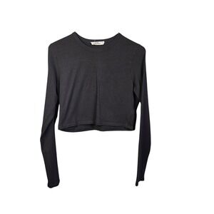 Cotton On Micro Crop Long Sleeve Womens Large Black Crew Neck Basic Tee